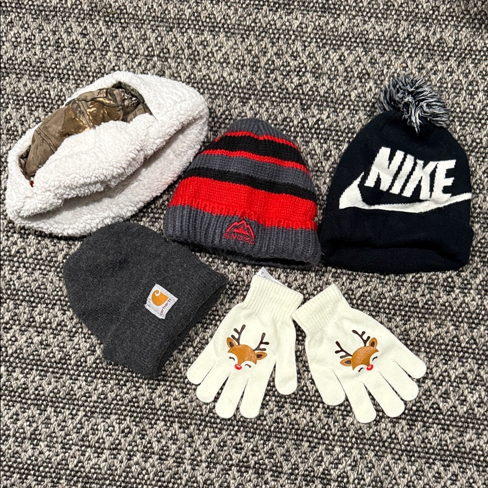 Nike and Carhartt Beanie Set with Reindeer Gloves